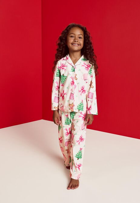 Girls Pink Gingerbread Bow Christmas Family Pyjama Set