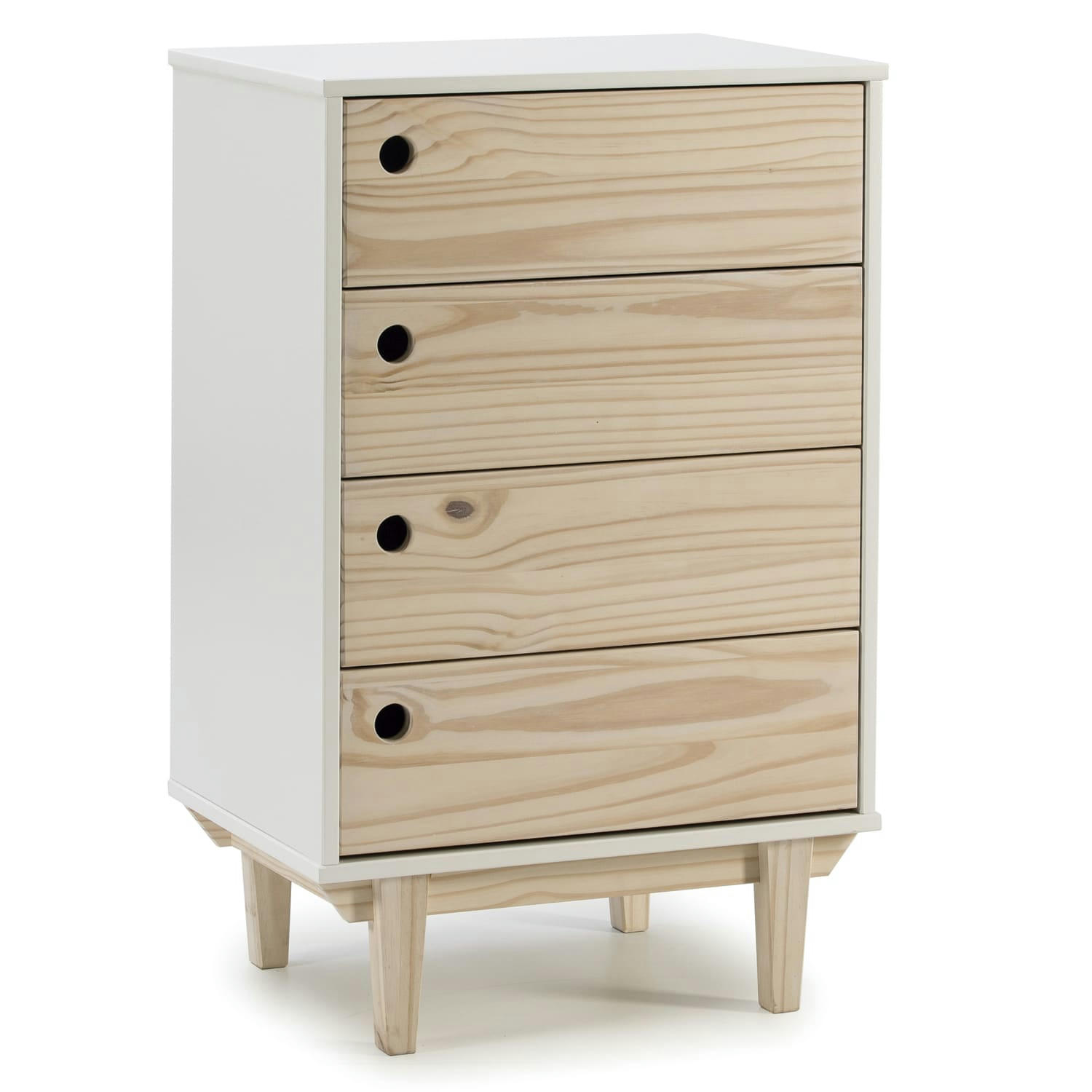 ROMA - chifonnier avec 4 tirois en couleur blanc, pieds et façades en bois