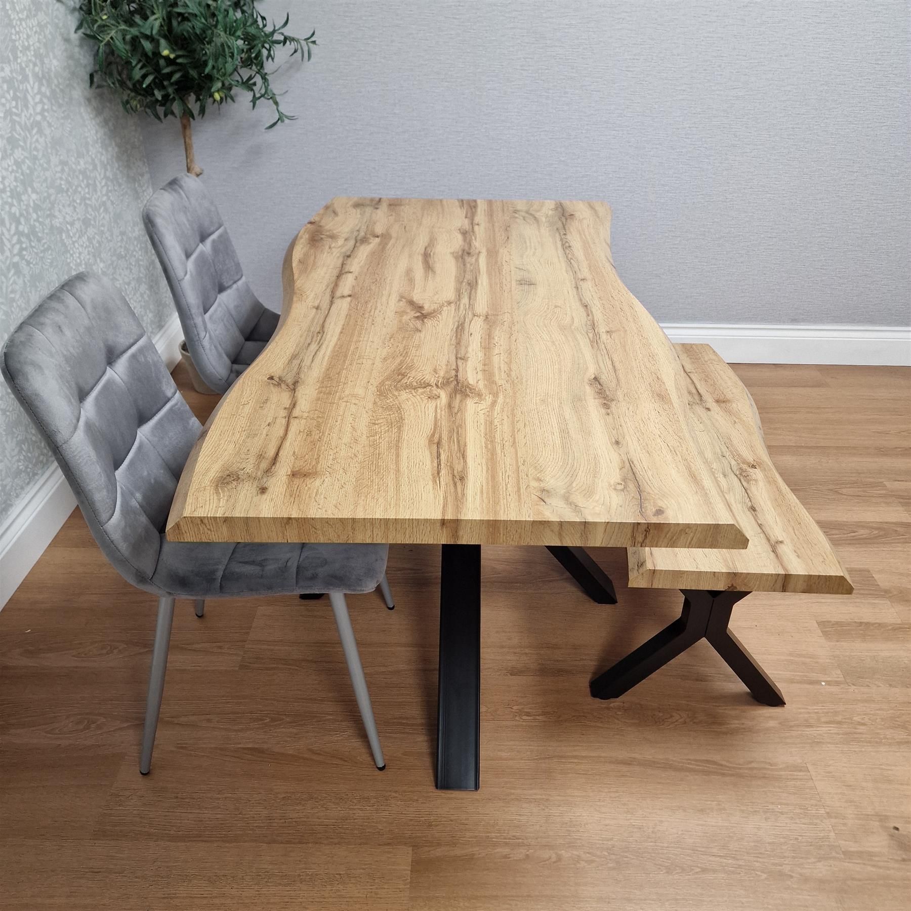KOSY KOALA Wooden Dining Table with 2 Grey Velvet Chairs and Bench - Dining Kitchen Room Furniture