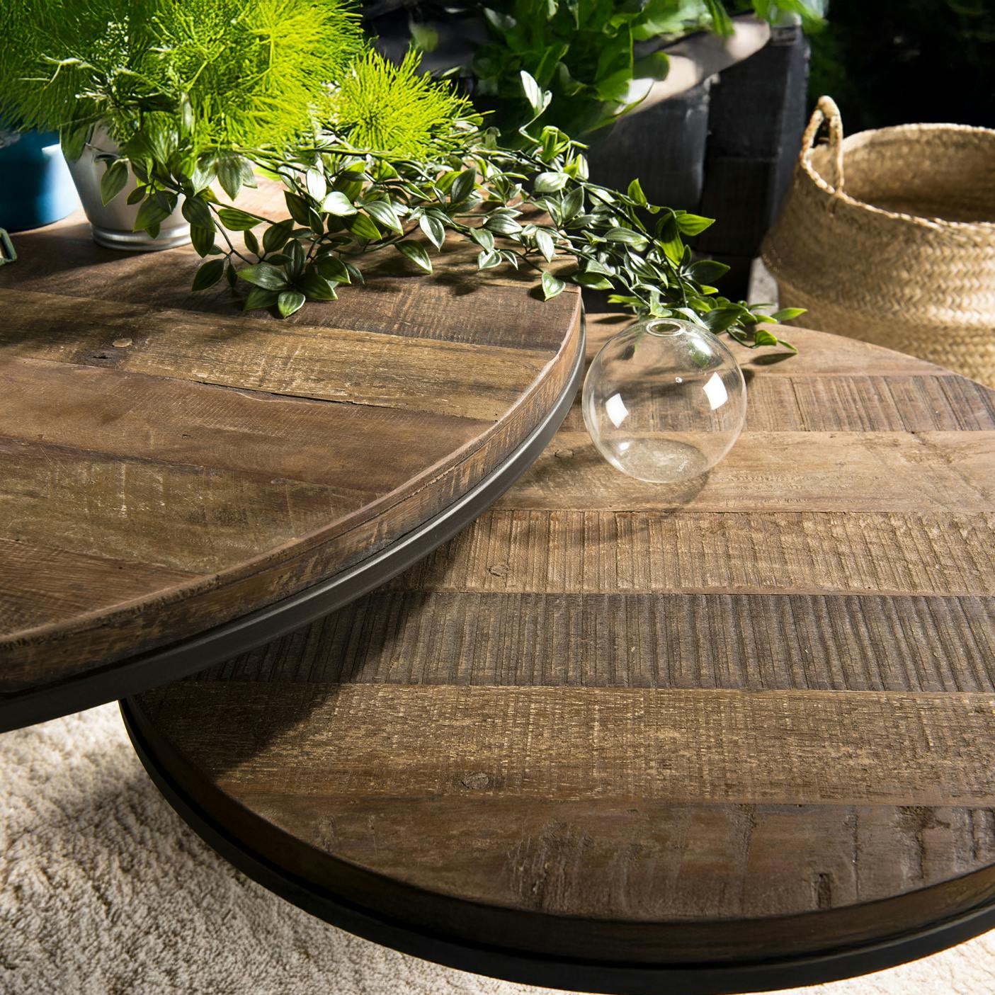 Table gigogne ronde teck recyclé (2 pièces) SWING