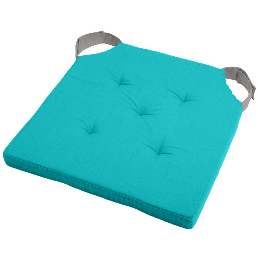 SCRATCHS - Coussin de chaise attaches scratchs turquoise et gris 38x38