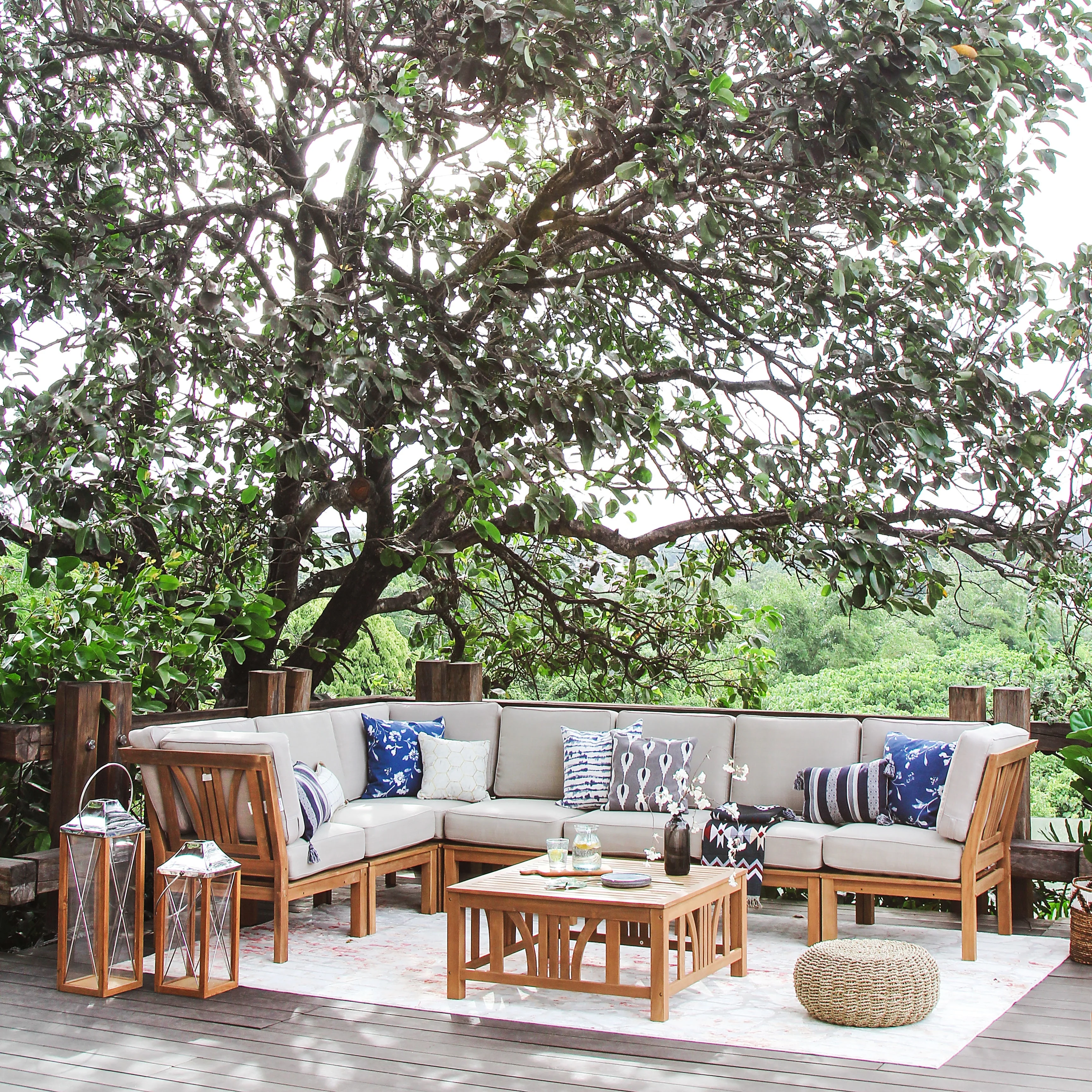 Cambridge Casual Lowell 8-piece Teak Patio Sectional Set with Cushion