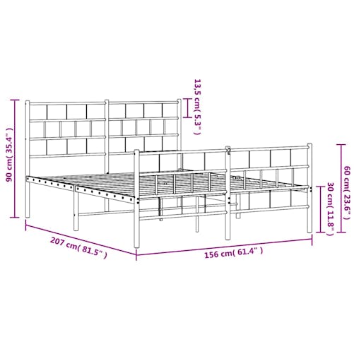 NNEVL Metal Bed Frame with Headboard and Footboard White 150x200 cm