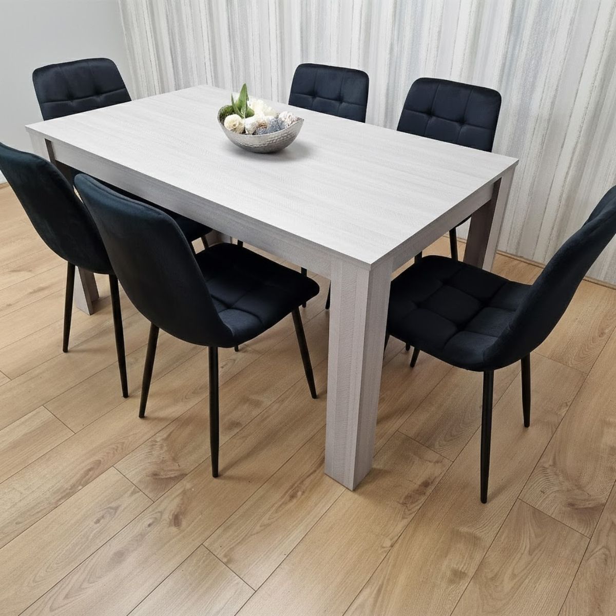 KOSY KOALA Modern Grey Dining Table Set with 6 black Velvet Chairs