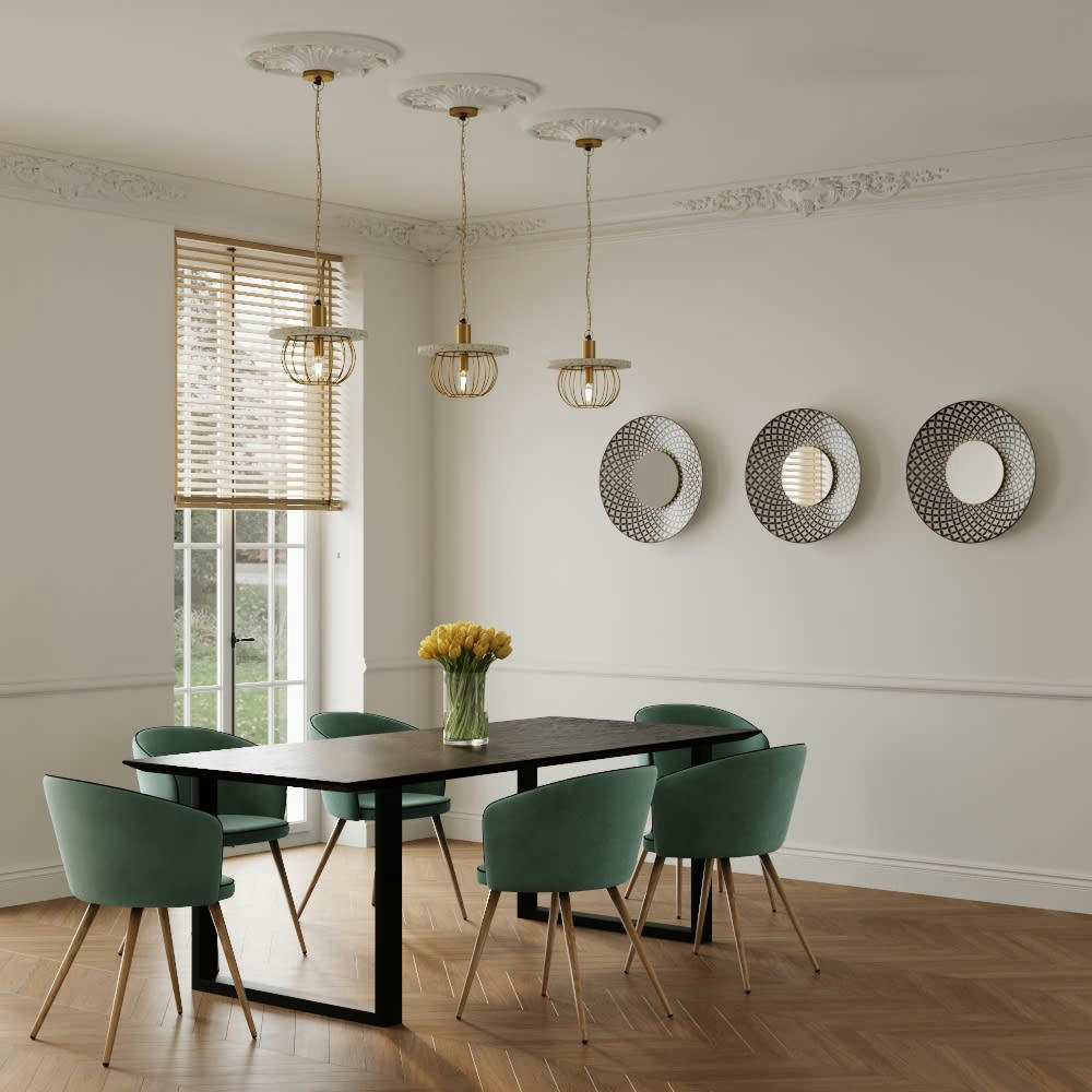 ISABEAU - Miroir rond en métal noir et blanc finition doré D59 cm