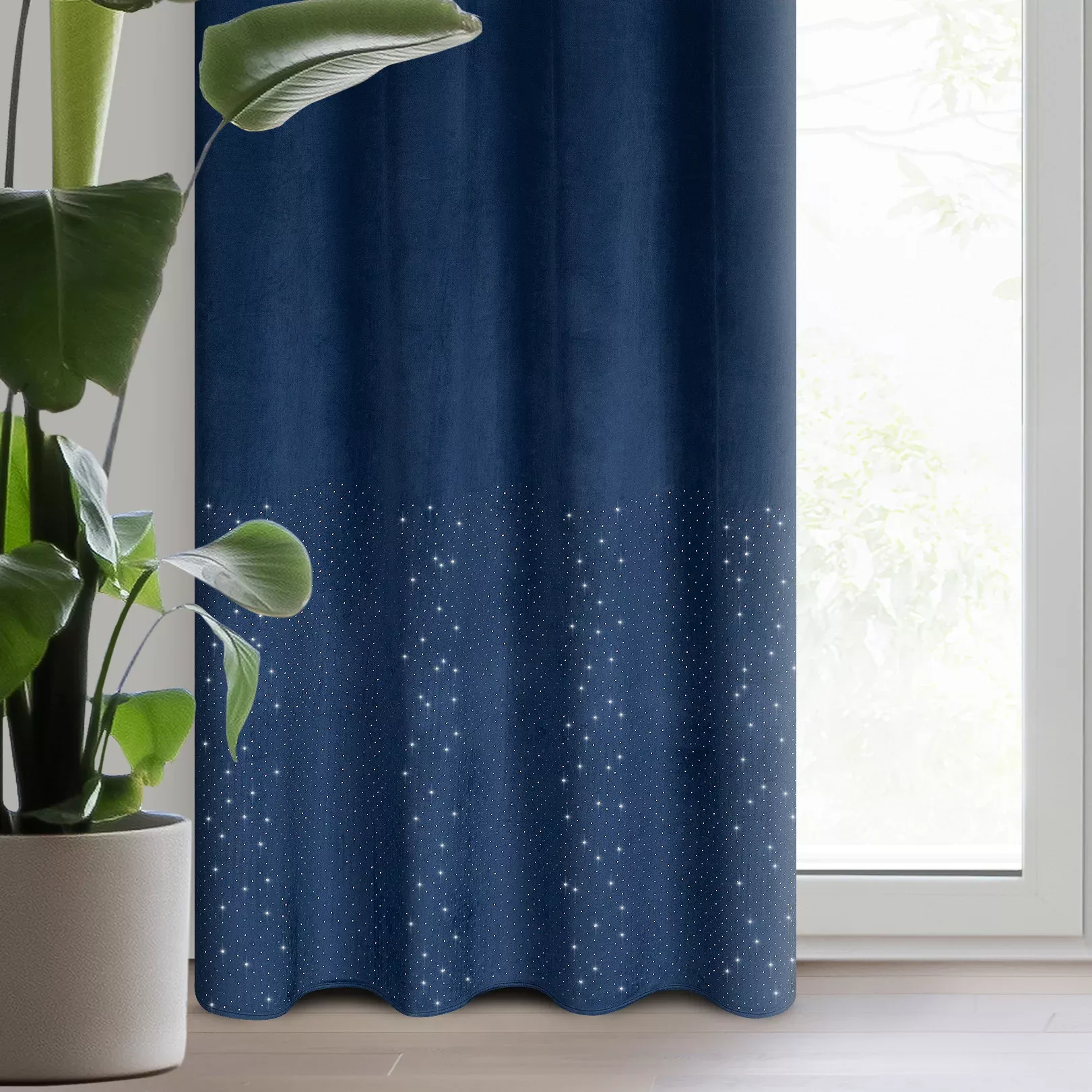 Zasłona welwetowa granatowa z kryształkami 140x250 cm przelotka - ARIADNA