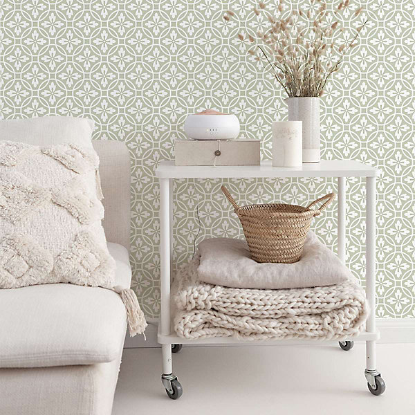 Papier peint adhésif vintage vert et blanc en vinyle lavable et amovible - 1 rouleau 50x300 cm - Decochic
