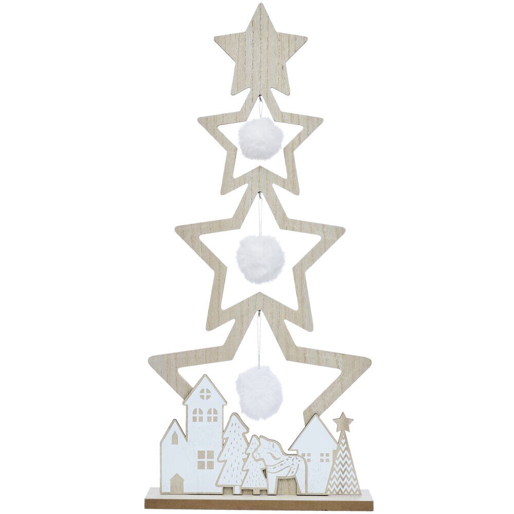 Sapin étoile en bois à poser décor chalet blanc H75cm