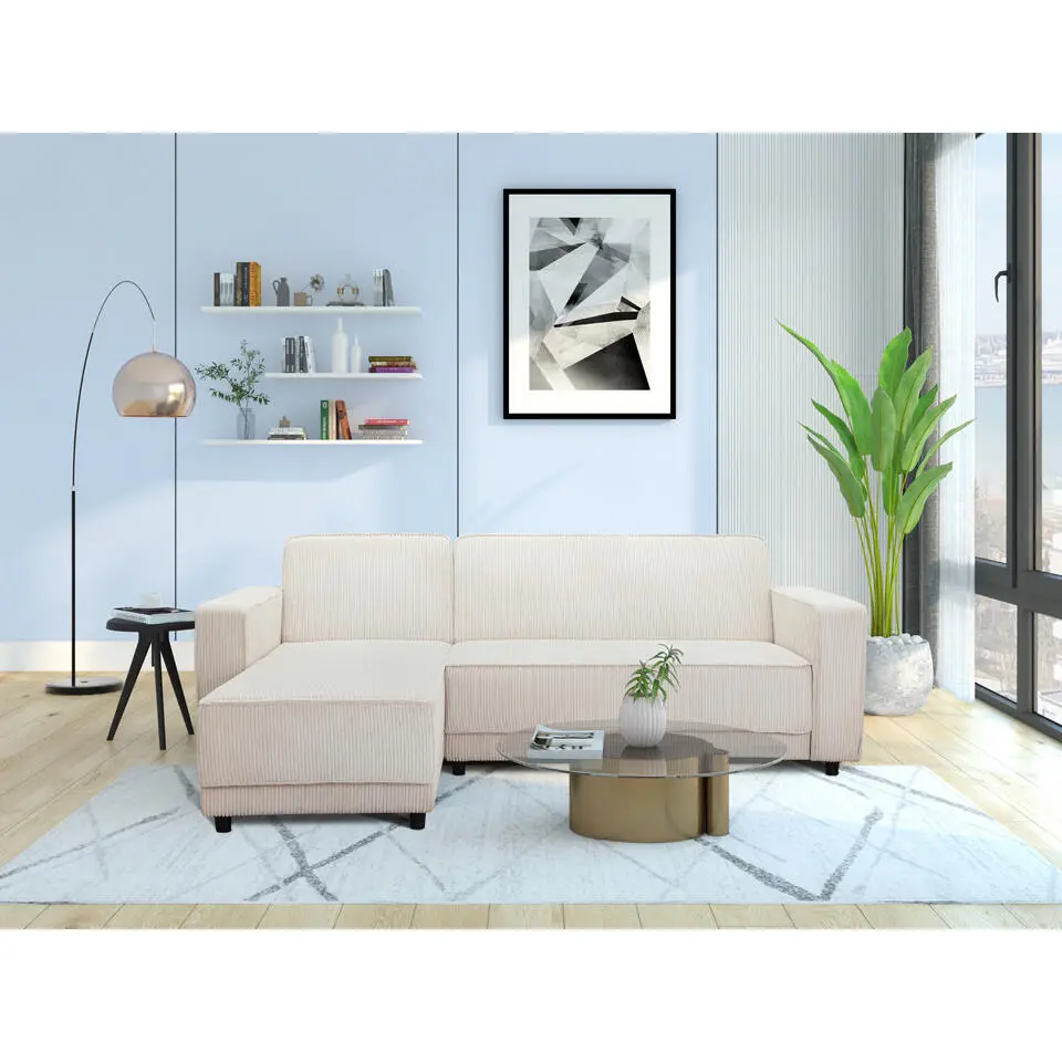 Allie - 3-zits hoekslaapbank in cr&egrave;mekleurige stof