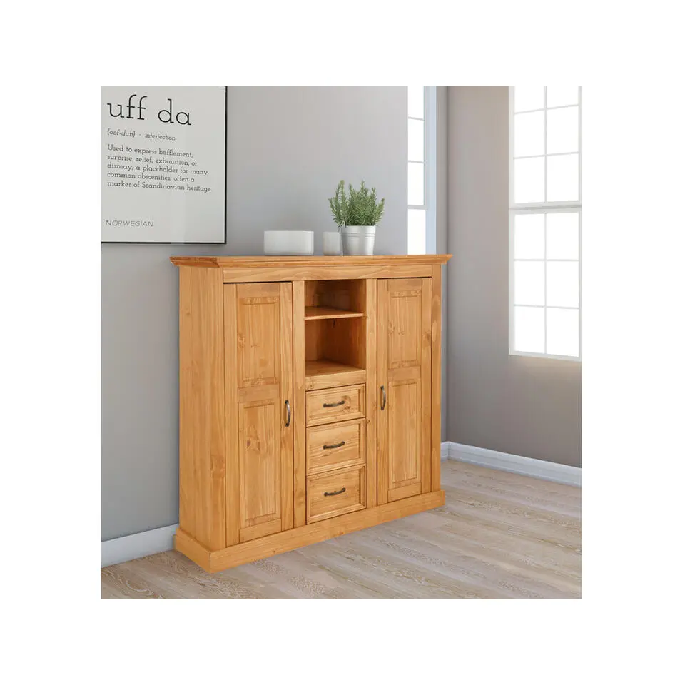 Melissa - Kast met deuren en 3 laden in natuurlijk grenen