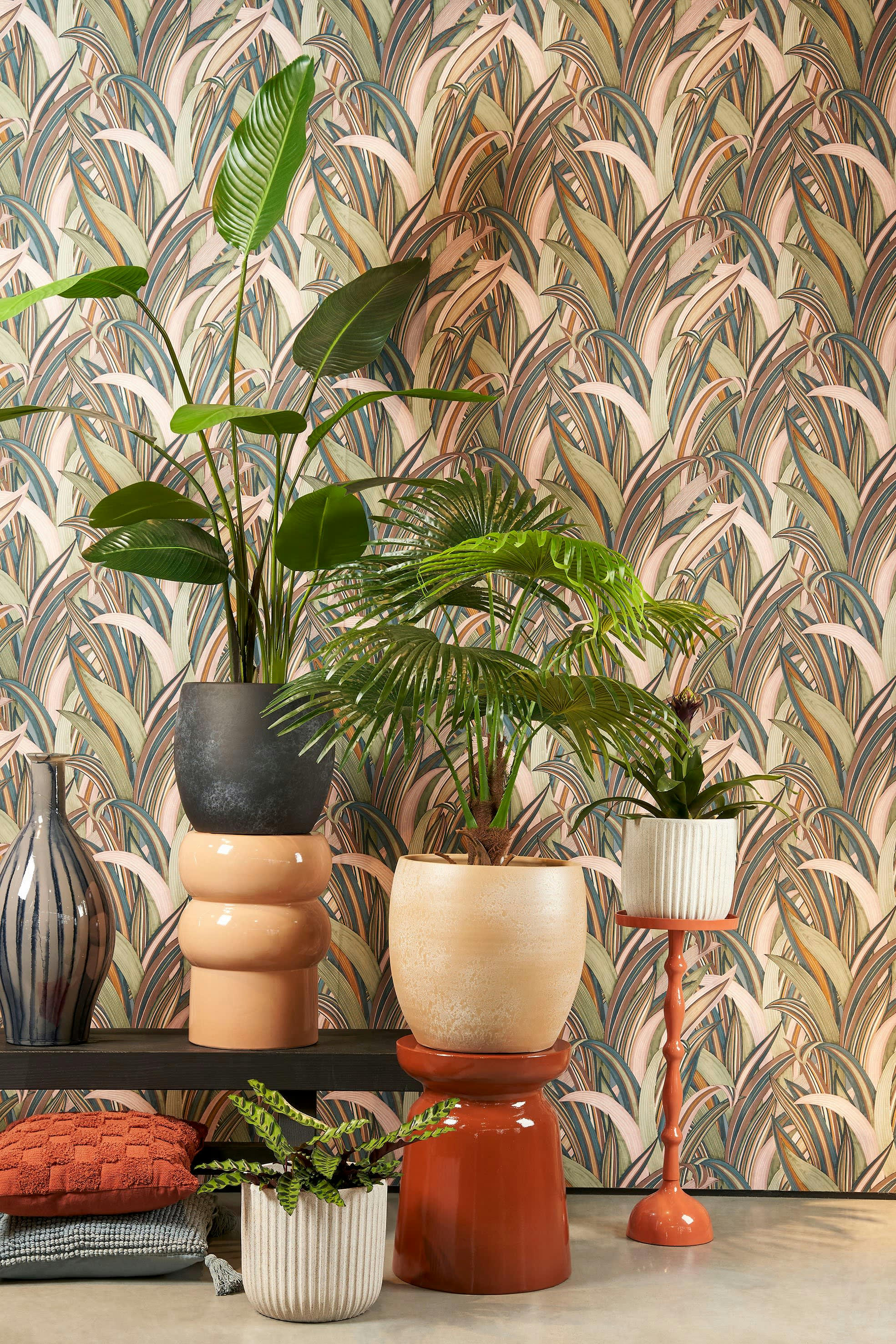 VENDI - Table d'appoint en céramique rose foncé H44