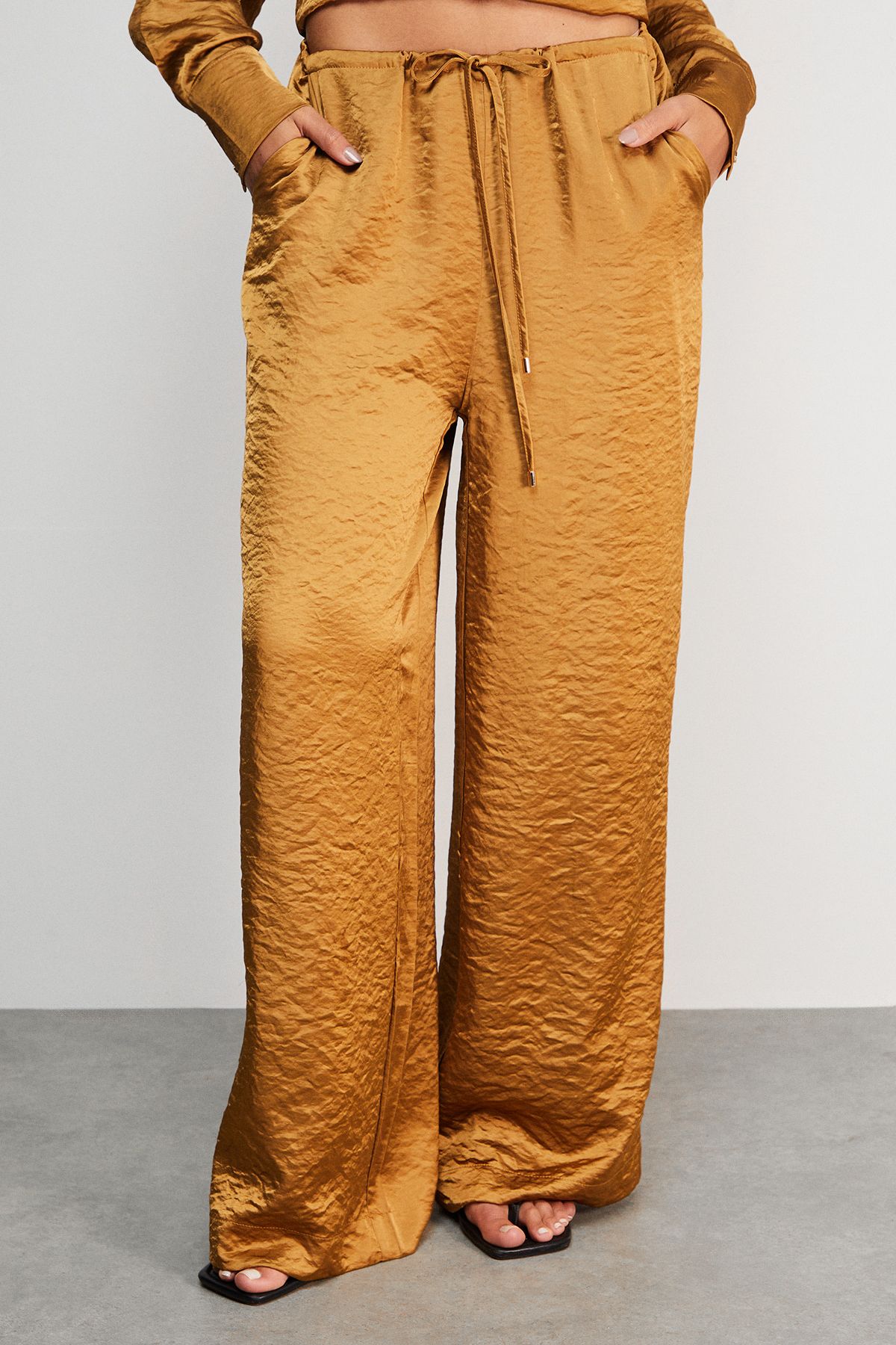 Warehouse Hammered Satin Mid Rise Drawstring Trouser
