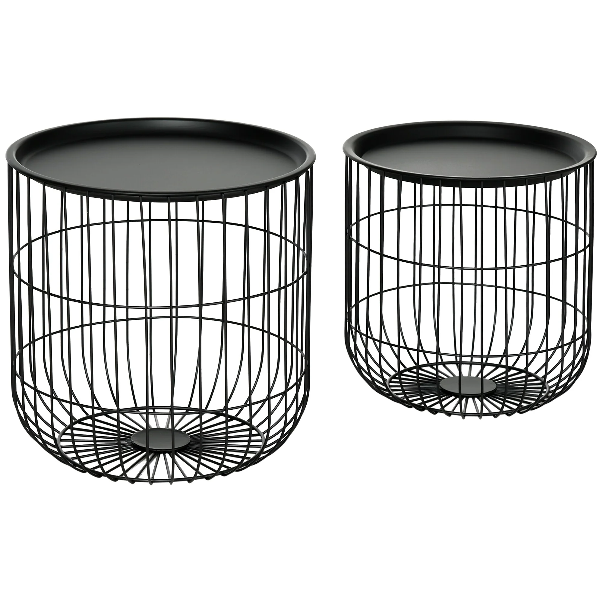 HOMCOM Nesting End Tables, Round Coffee dinnof 2 with Steel Wired Basket Body and Removable Top, Black