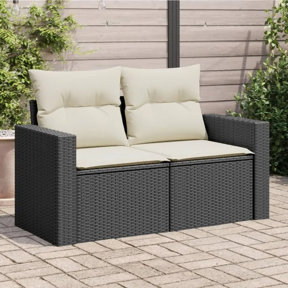 vidaXL - Tuinbank 2-zits - Zwart - Poly rattan - Met kussens