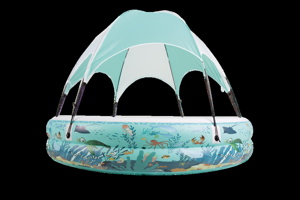 Stella & Finn Ocean Life Splash & Play Inflatable 2 Ring Canopy Pool, 86.6” x 86.6” x 64”