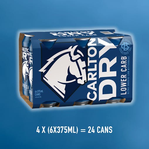 Carlton Dry, Low Carb & Full Strength Beer, Crisp & Refreshing Finish, Classic Australian Lager, 4.5% ABV, 375mL (Case of 24 Cans)