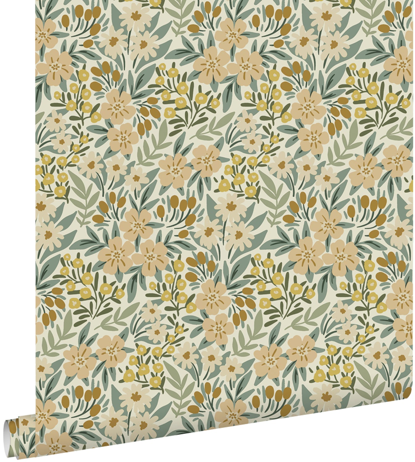 ESTAhome behang bloemen vergrijsd groen - 50 x 900 cm - 131448