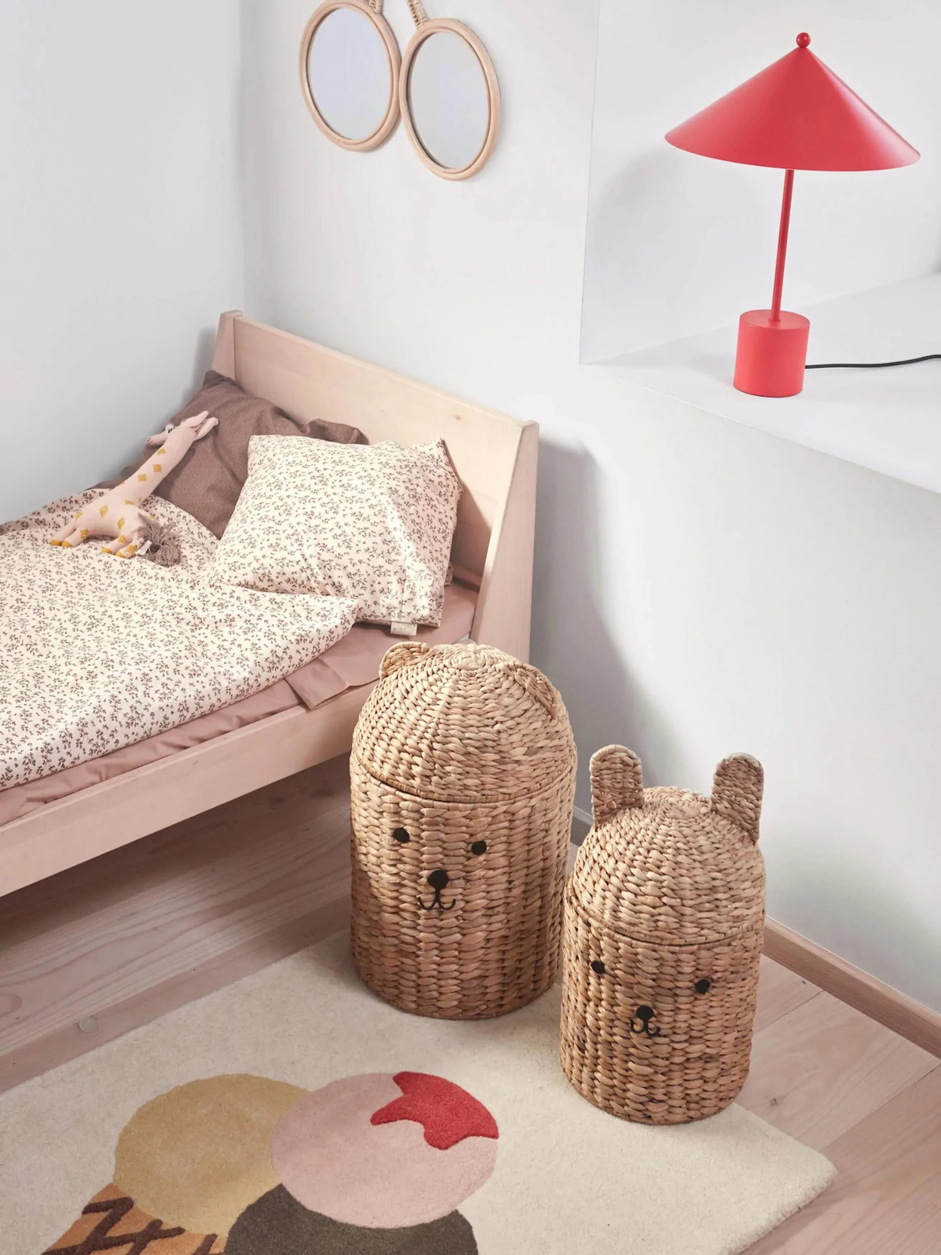 Handgefertigte Aufbewahrungskörbe Bear & Rabbit mit Deckel, 2er-Set