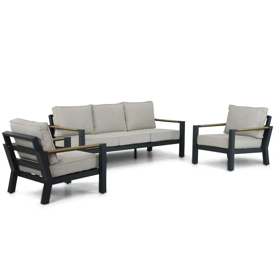 Stoel en Bank Loungeset 5 personen Aluminium/Polywood (teakfinish) Grijs