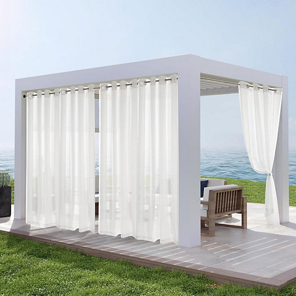 CODEKEY Lot de 2 Rideaux Voilages d'extérieur, avec œillets, pour Portails de Terrasse, 134 x 210 cm (H x L), Blanc Résistants aux