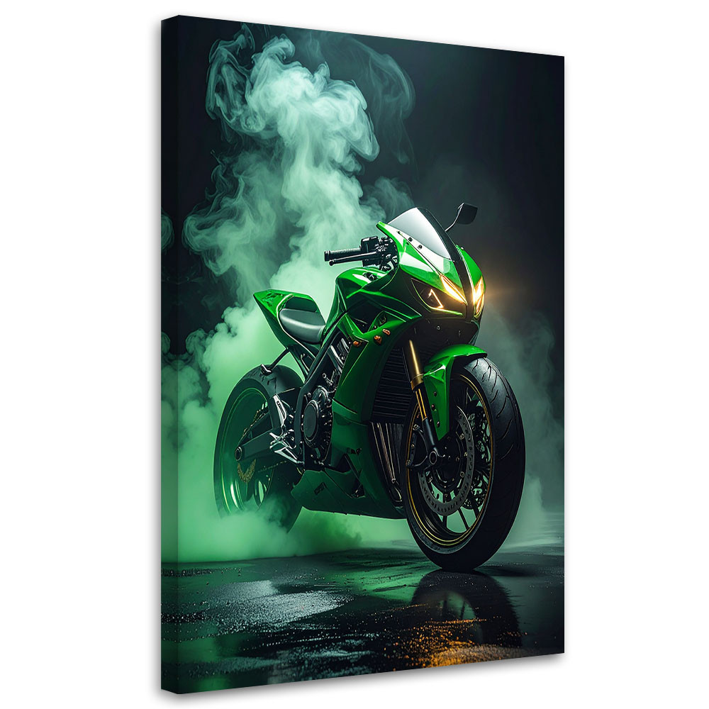 Obraz nowoczesny do pokoju młodzieżowego, Zielony Motocykl Motor 20x30