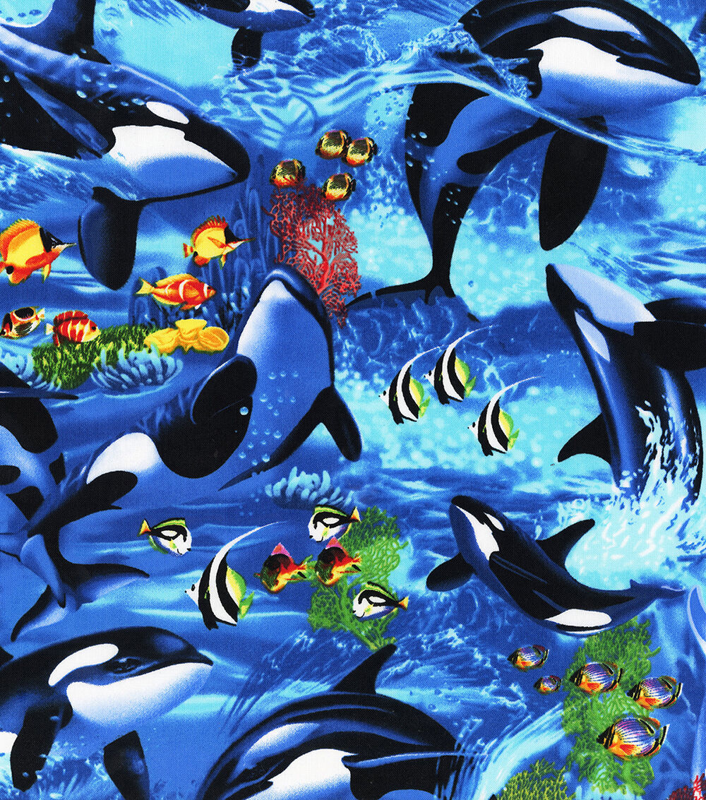 Hi Fashion Playful Orcas Novelty Cotton Fabric