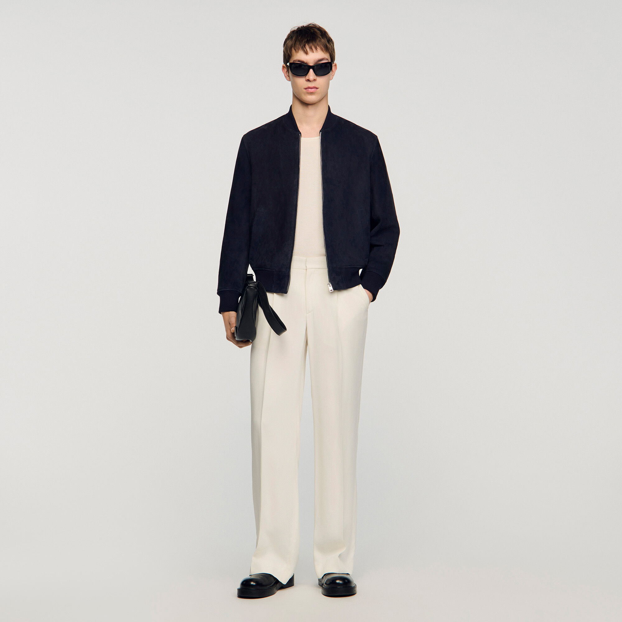 Blouson zippé en suède