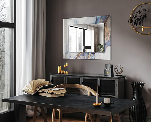 Miroir Imprimé Tulup 80x60 cm Art Abstrait En Marbre Glace Murale Moderne Pour Salle De Bain