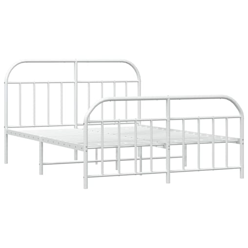 NNEVL Metal Bed Frame with Headboard and Footboard White 153x203 cm Queen