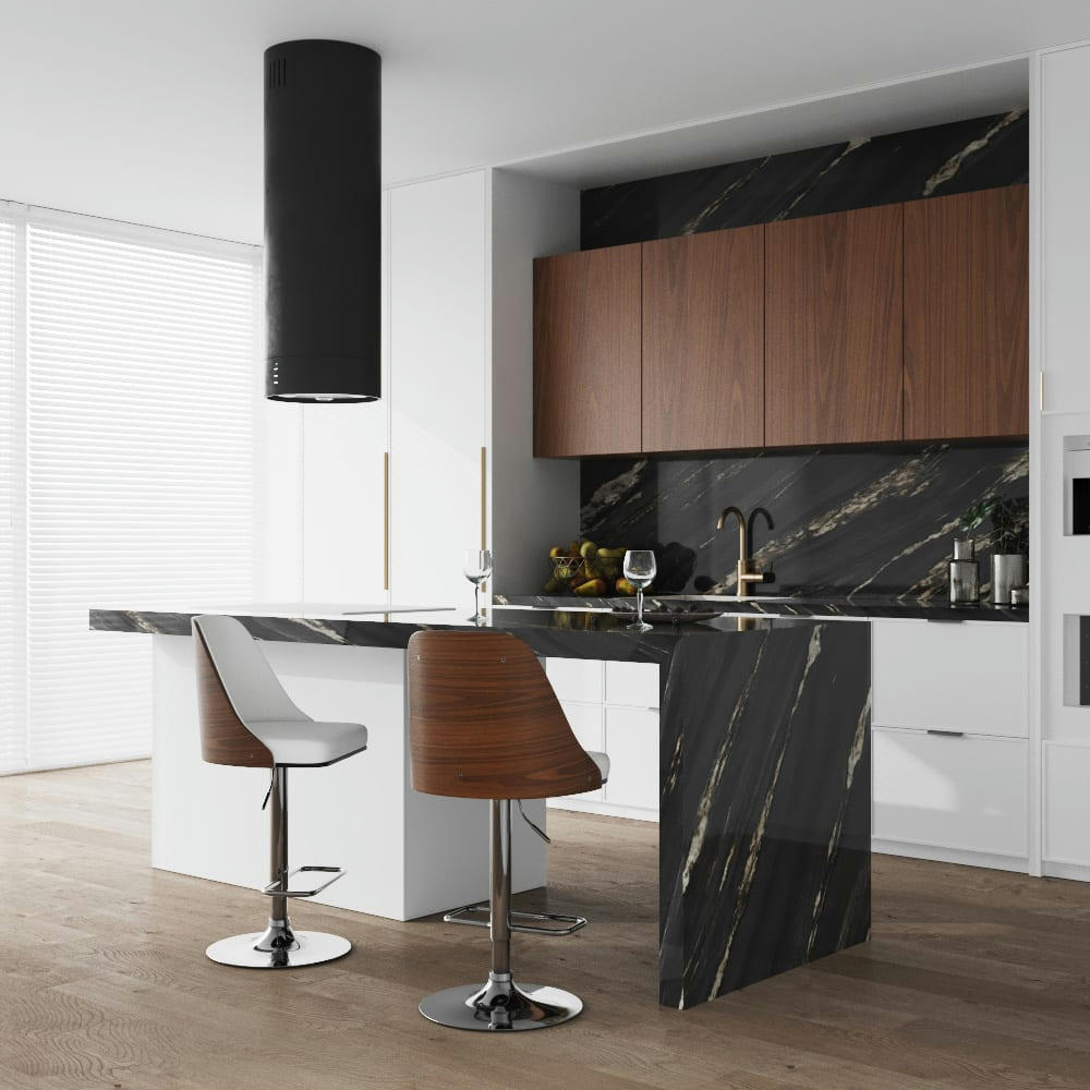 GEORGES - Chaise de bar réglable en bois foncé et PU blanc 56/77 cm