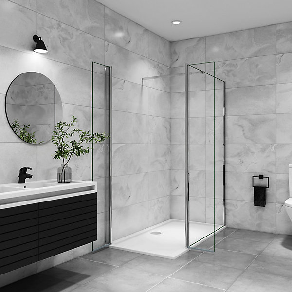 Paroi de douche avec retour pivotant 120 et 40x200cm avec une barre extensible, paroi de douche pivotante 45x200cm