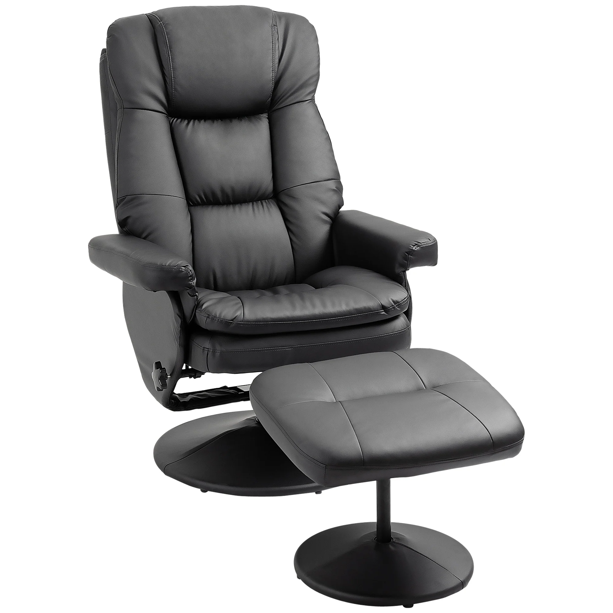 Swivel Reclining PU Leather Chair with Matching Ottoman, Adjustable Backrest & Padded Support for Living Room