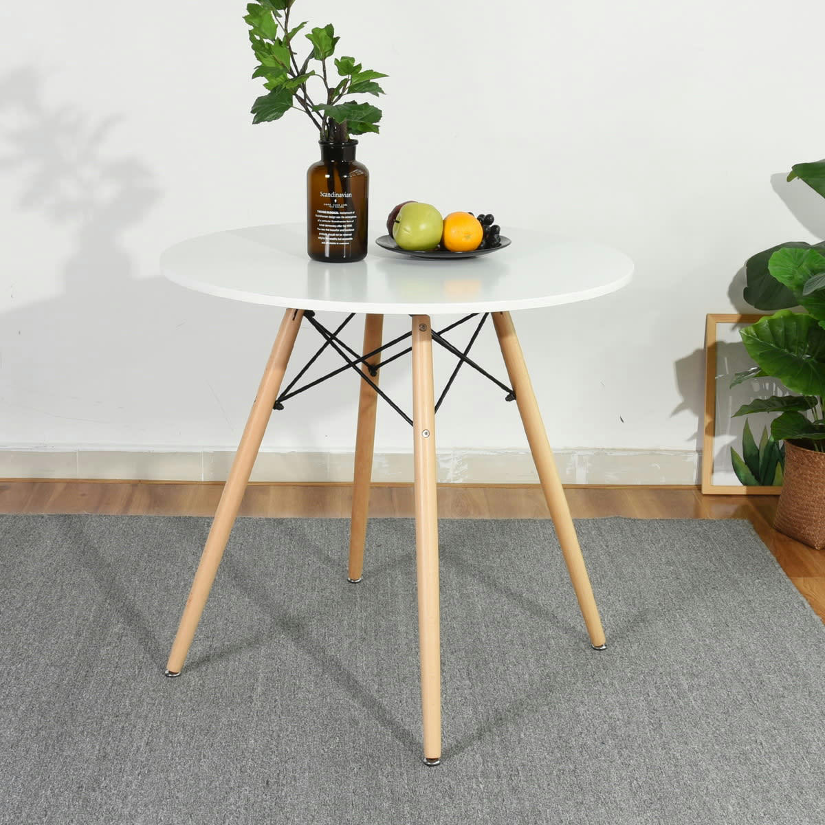 - Table de salle à manger ronde au style scandinave blanc et bois