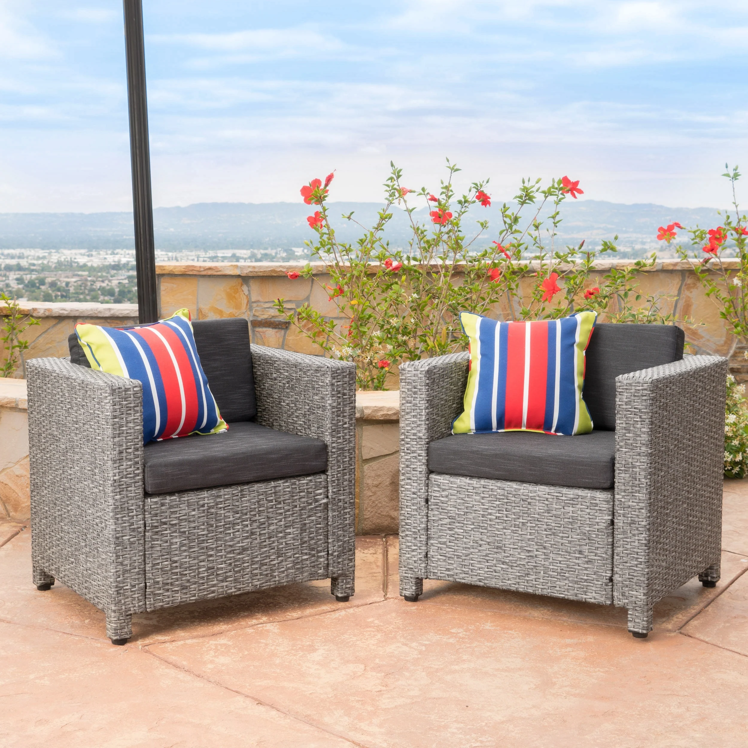 Puerta Outdoor Wicker Club Chair with Cushions (Set of 2) by Christopher Knight Home