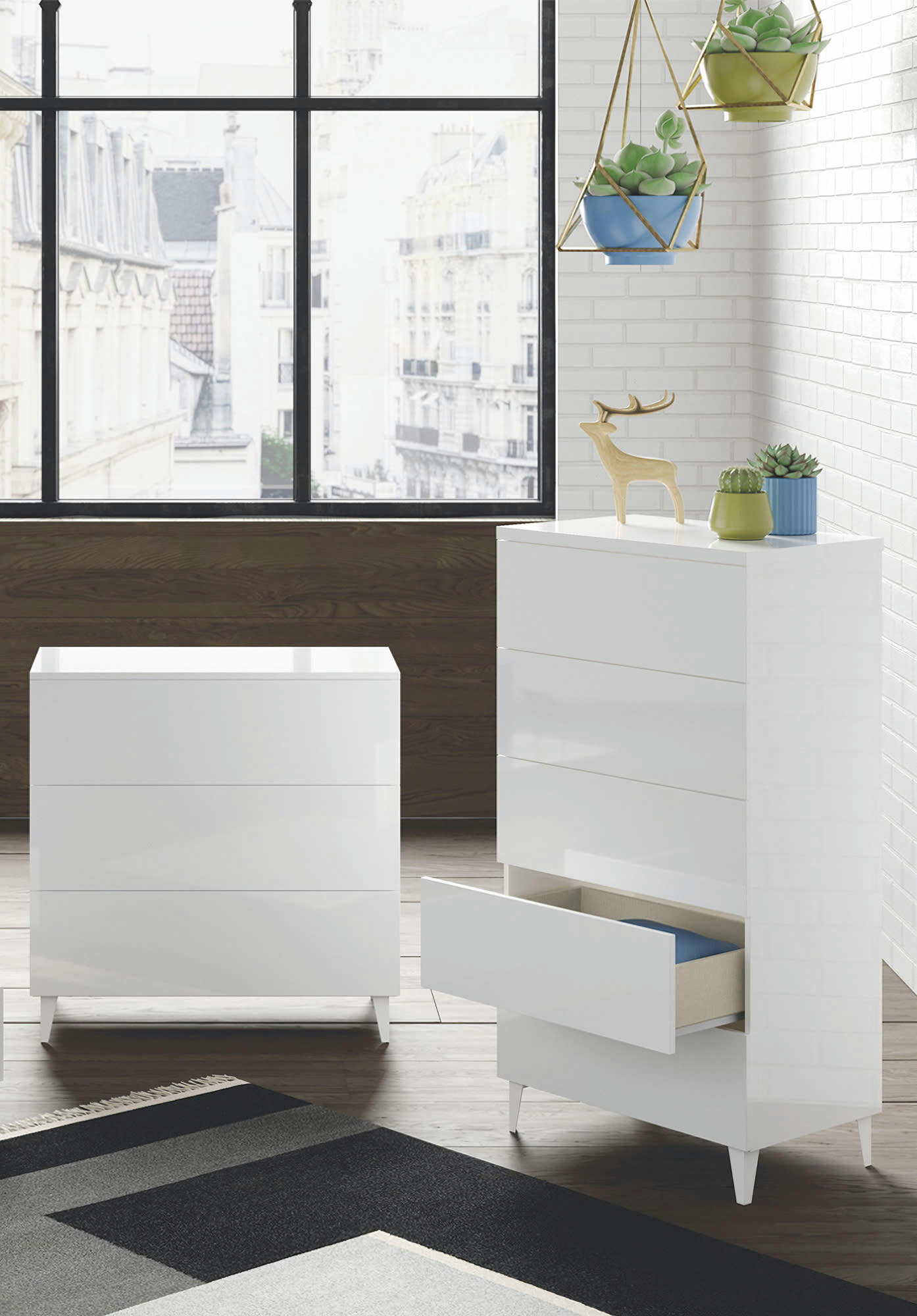 DMARCO - Commode 5 tiroirs effet bois blanc