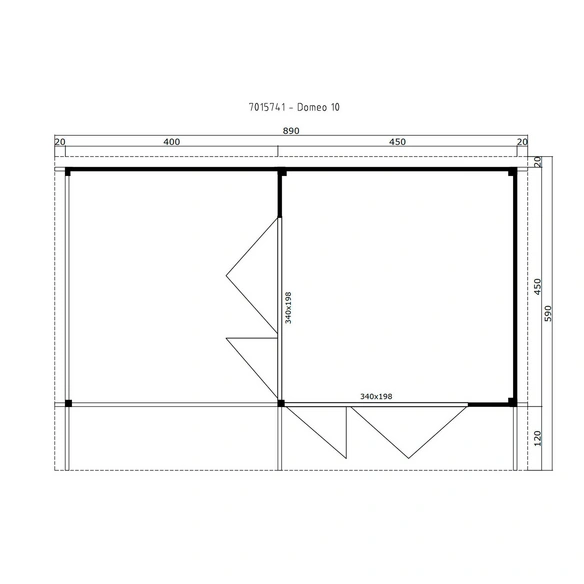 Gartenhaus »Domeo«, BxHxT: 890 x 258,4 x 590 cm, (Außenmaß inkl. Dachüberstand), grüngrau