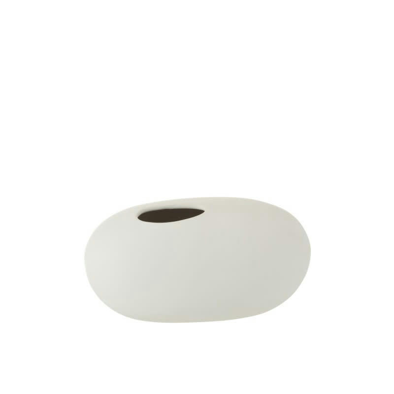 - Vase ovale en céramique blanc mat 25x15x13cm