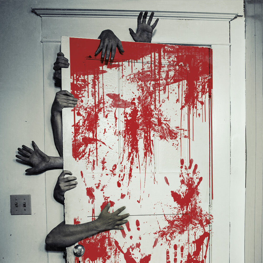 Décoration de porte Halloween effet ensanglanté