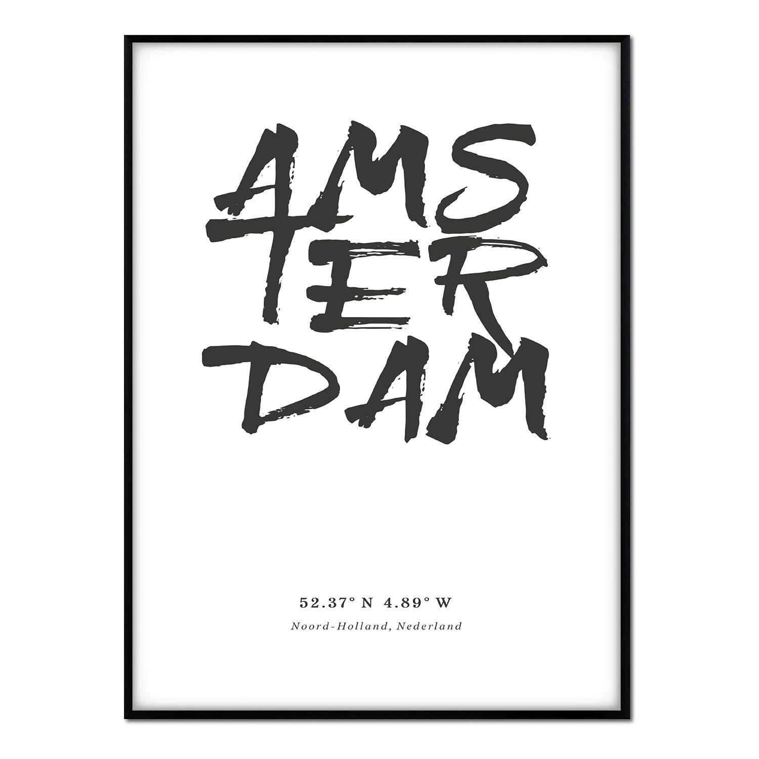 CIUDADES - Affiche avec cadre noir - Amsterdam - 30x40