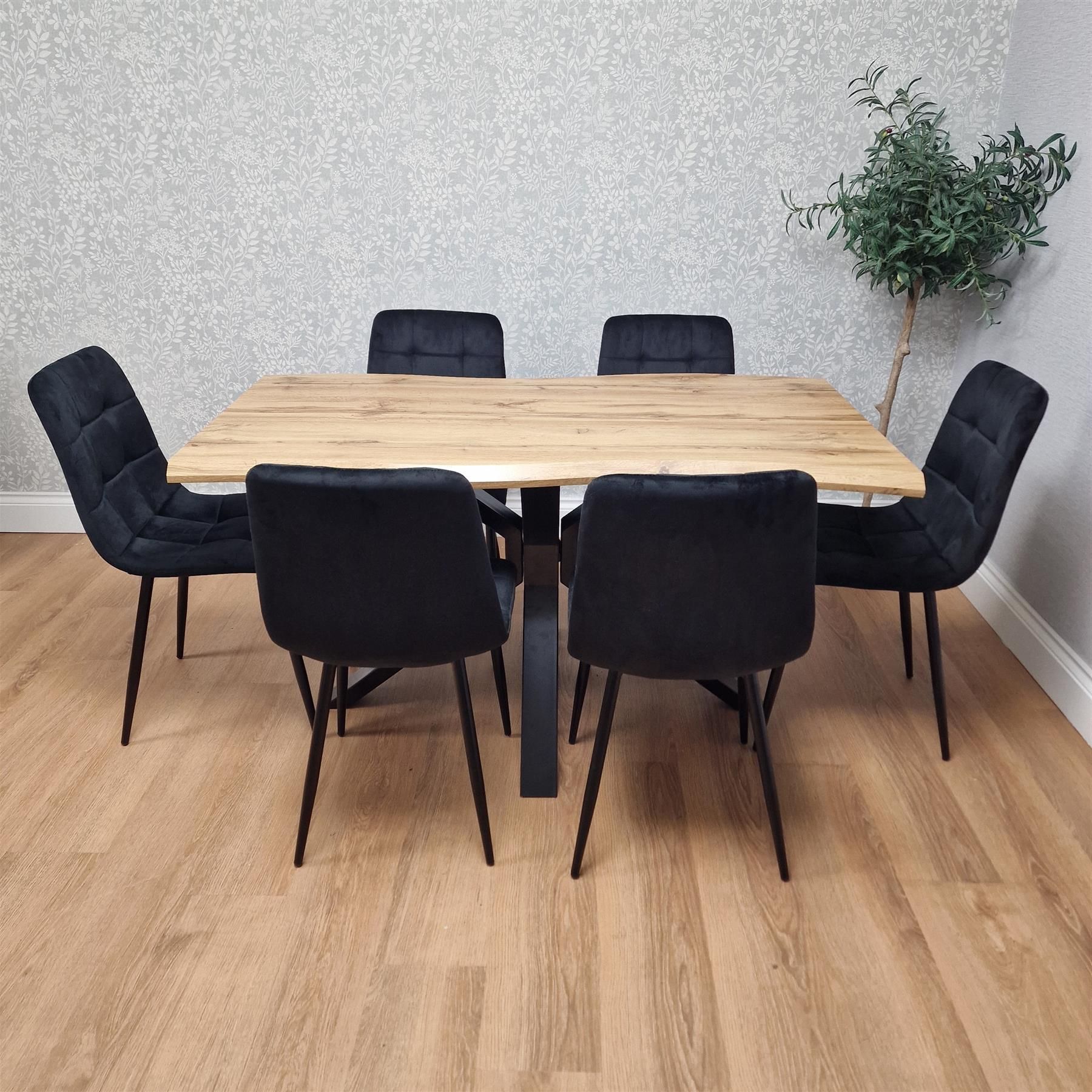 KOSY KOALA Dining Table And 6 Chairs Modern Dining Table Set With 6 Black Velvet Chairs Dining Room Furniture