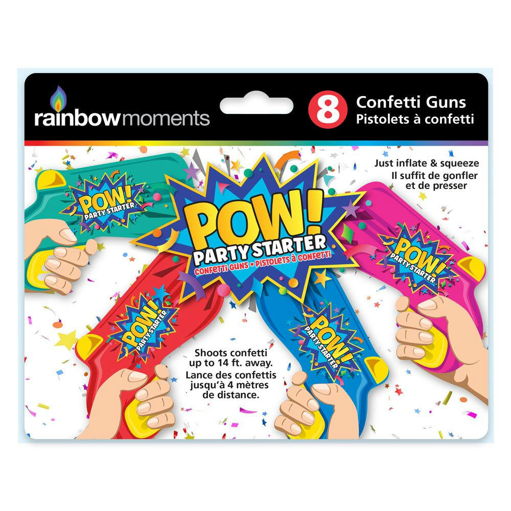 Rainbow Moments Confetti Guns, 8-pk