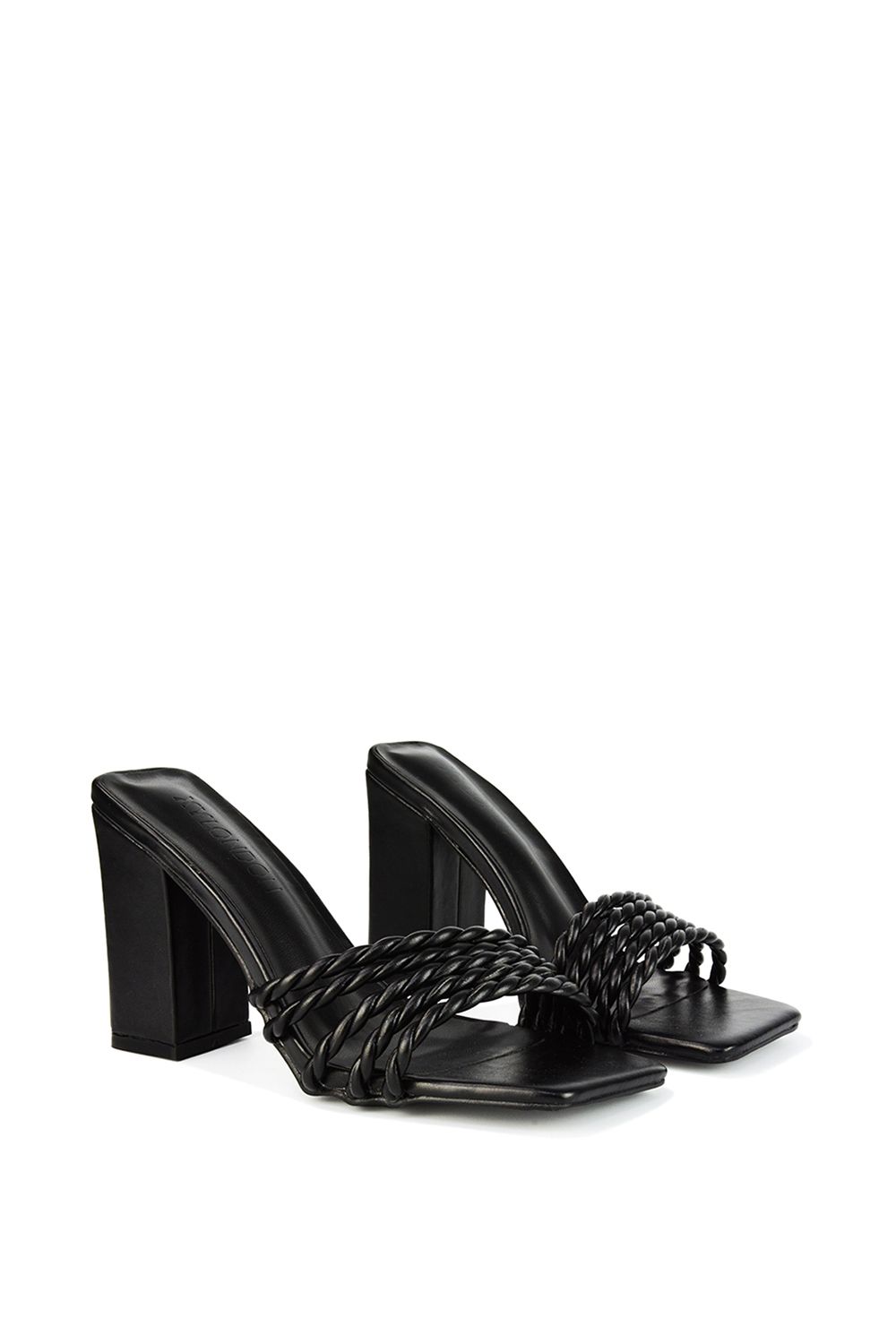 XY London Selene' Strappy Square Toe Block Heel Mules