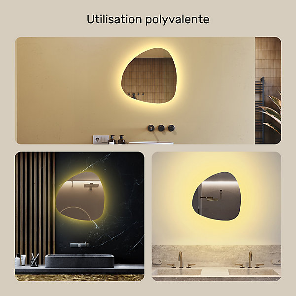Miroir avec LED Illumination Salle de Bain (54x54cm) LED Lumineux Miroir avec éclairage (JAJ221) Blanc Chaud 3000K