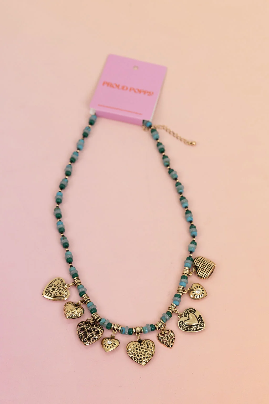 Hearts and Bead Charm Necklace