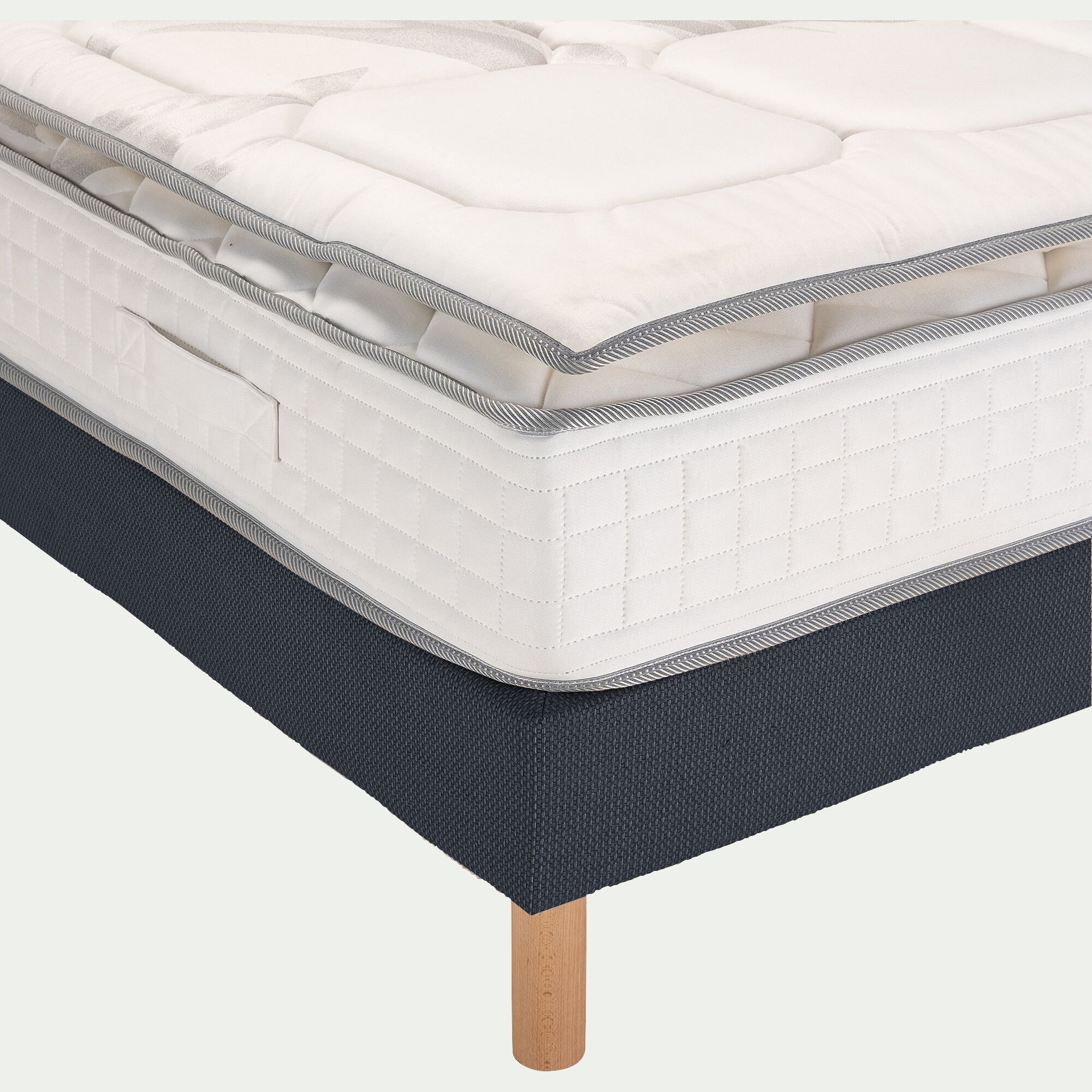 SEILLANS - Ensemble matelas et sommier avec tête de lit en tissu moelleux - gris 180x200cm