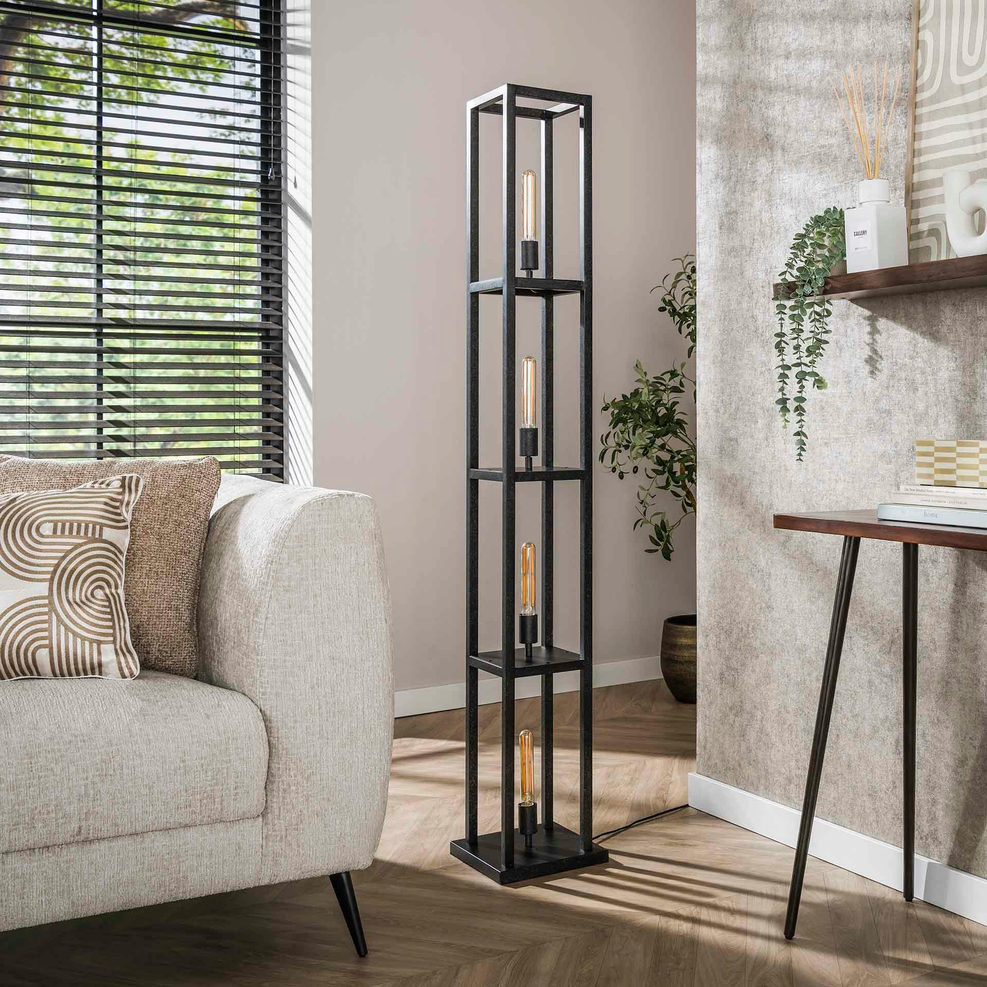 Lampadaire tour noire style moderne, 4 ampoules TRIBECA