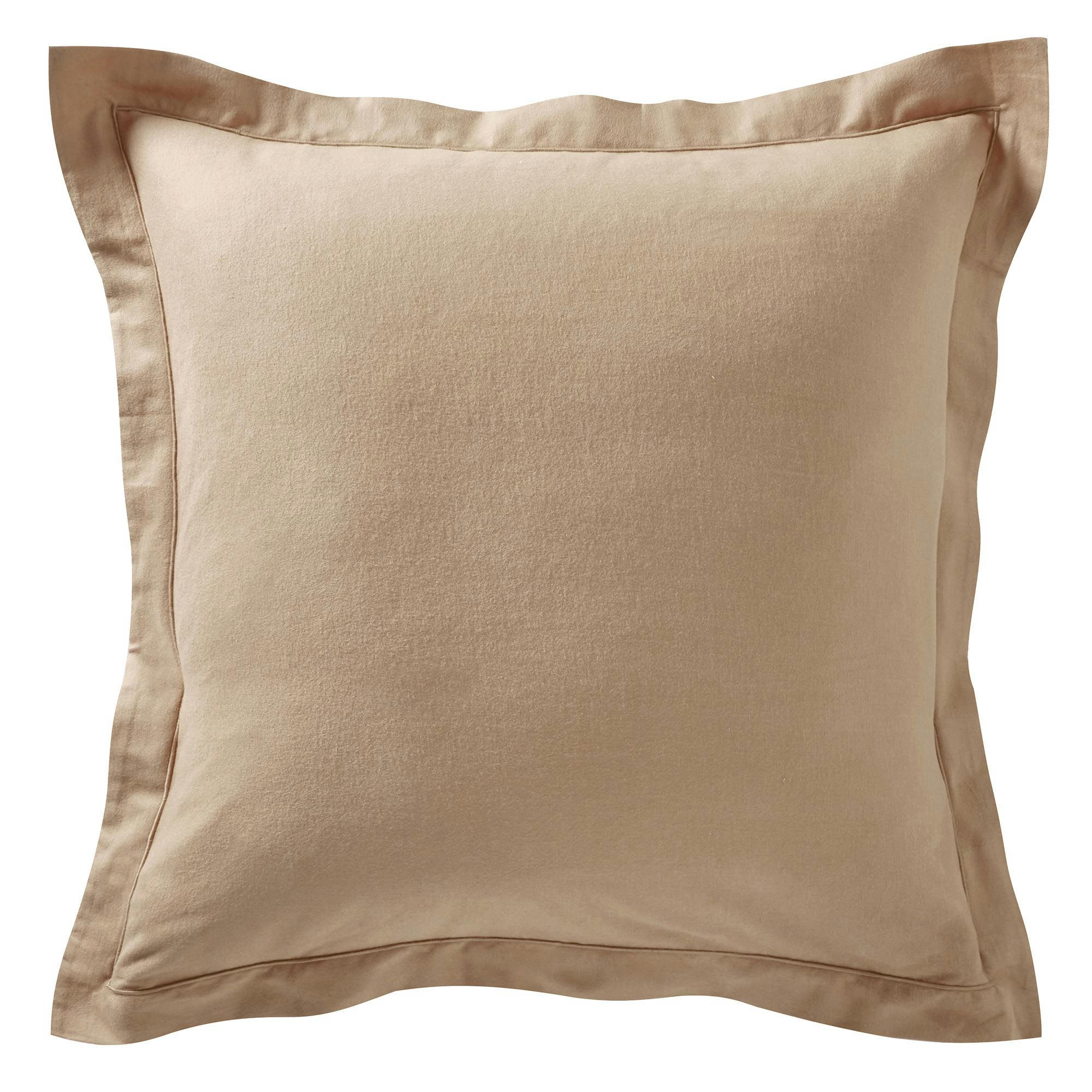 FLANELLE UNIE - Taie volant 63x63 beige en coton