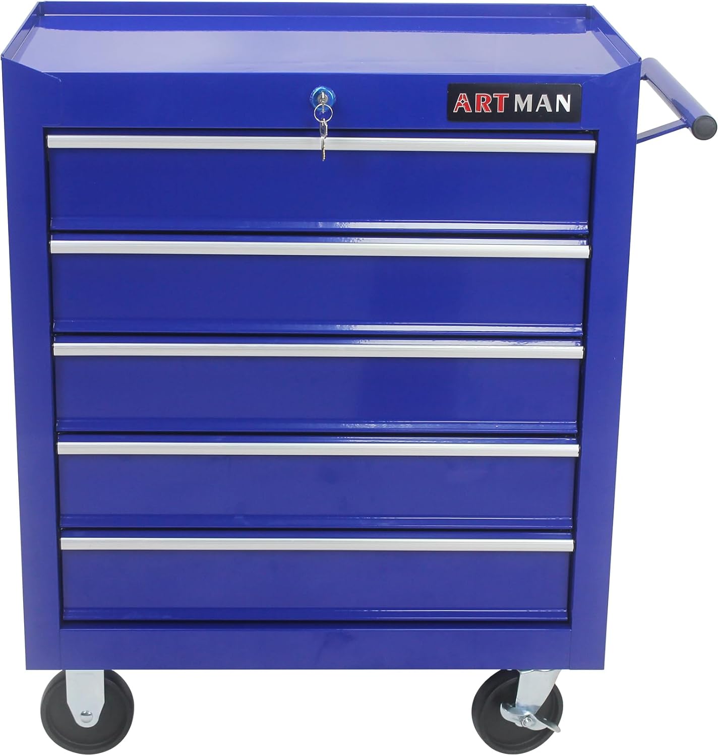 5-Drawer Tool Cart on Wheels, Drawers Rolling Tool Chest with Key Lock, Mobile Trolley Organizer Tools Box with Locking Wheels & Ball Bearing Drawers for Garage,Warehouse,Repair Shop (Blue)