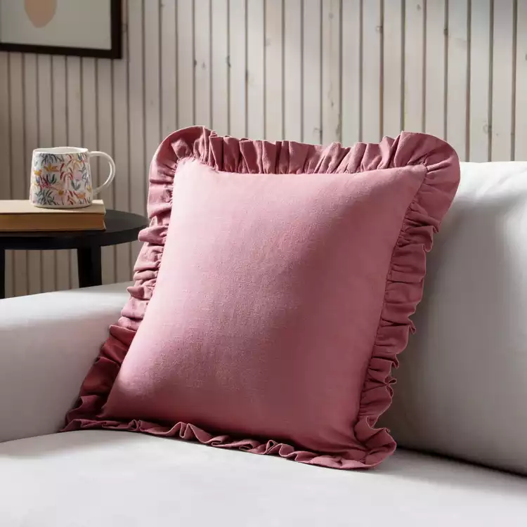 Habitat Plain Ruffle Cushion - Rose - 43x43cm
