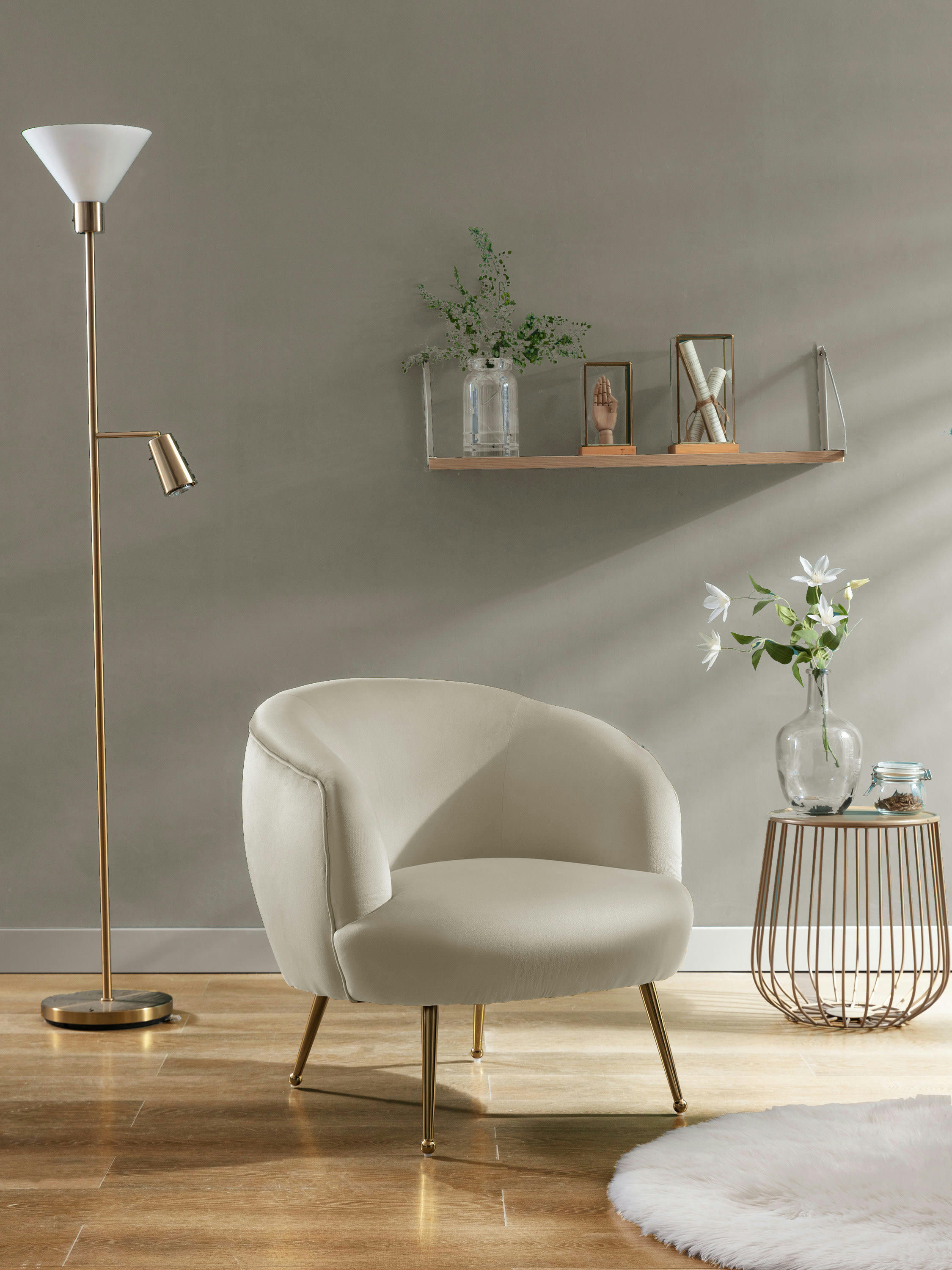 - Fauteuil lounge Ecru et pieds métal ndorés